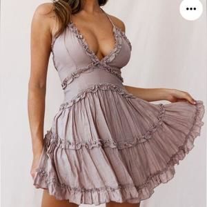 Saints + Secrets Low Back Cami Strap Dress (Nude Pink Beige)